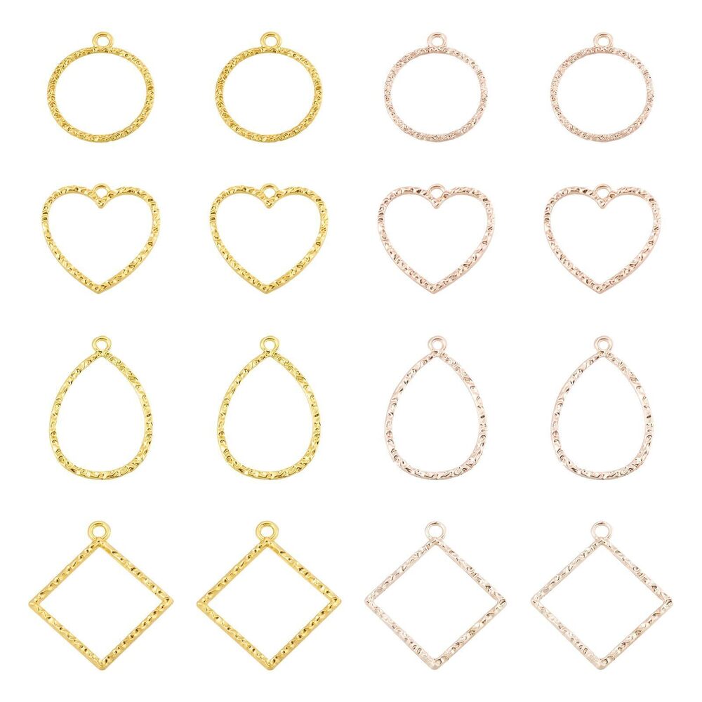 9137 Pandahall 32Pcs Open Bezel Pendants Rhombus Heart Teardrop Hollow